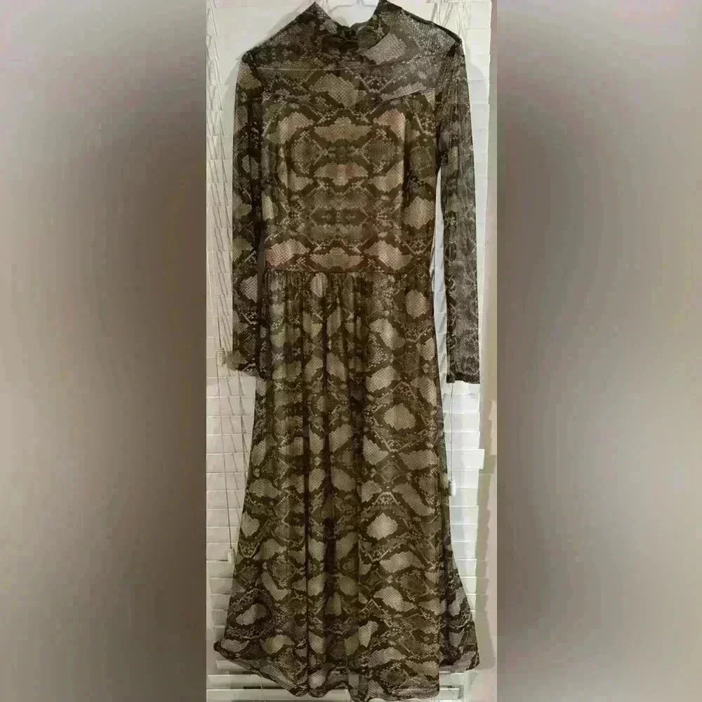 Snake Print Sheer Dress, Size 6